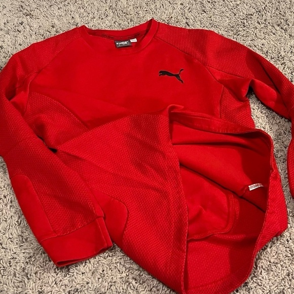 Puma Men’s Crew Neck Long Sleeve Solid Red Pullover Sweatshirt Medium - Picture 7 of 7